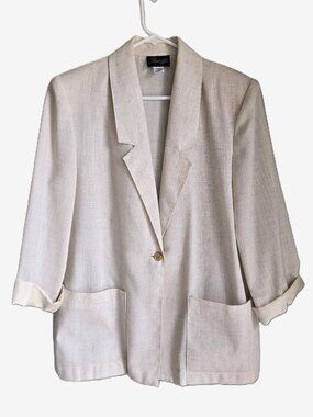 RADCLIFFE Cream Ivory Flax Linen Blazer Women's 8 Oversized Jacket Lagenlook